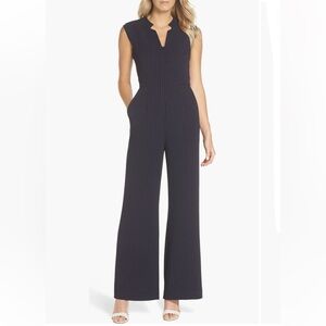 Tahari Sleeveless Pinstripe Crepe Jumpsuit with Pockets Size 10